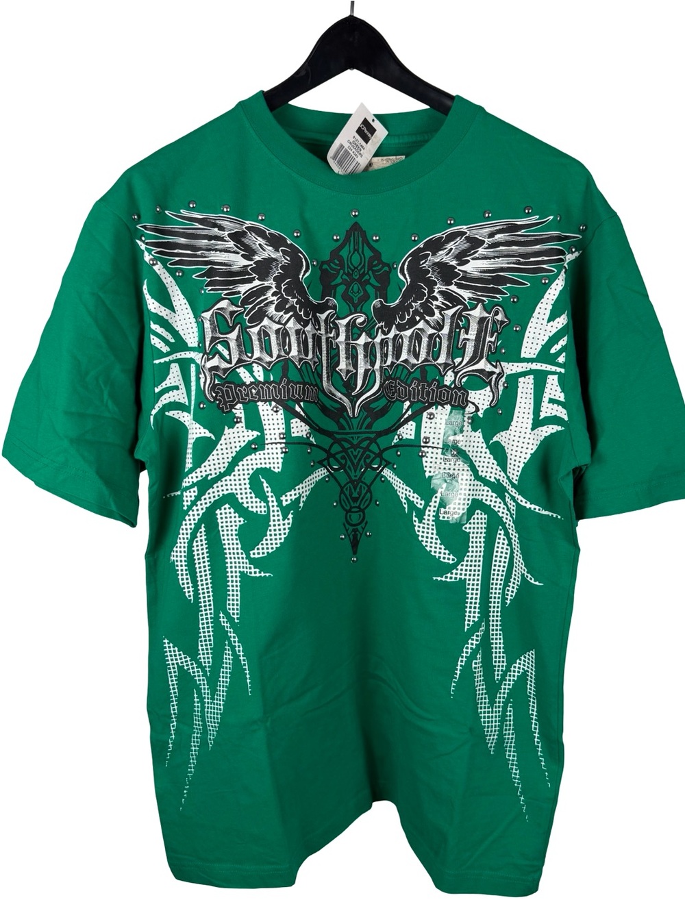 Mens Y2K Southpole Deadstock Angel Wing Grunge Green Graphic Shirt Size L